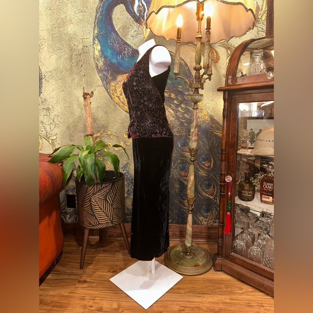 Vintage Scott McClintock Beaded Velvet Maxi Gown | 90s Grunge Formal Dress 10 - Picture 5 of 12